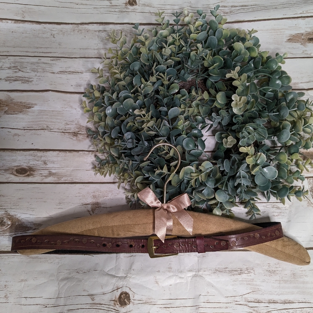 Handcrafted By SK Vintage Leather Brown Belt With Floral & Vines Tooled Design